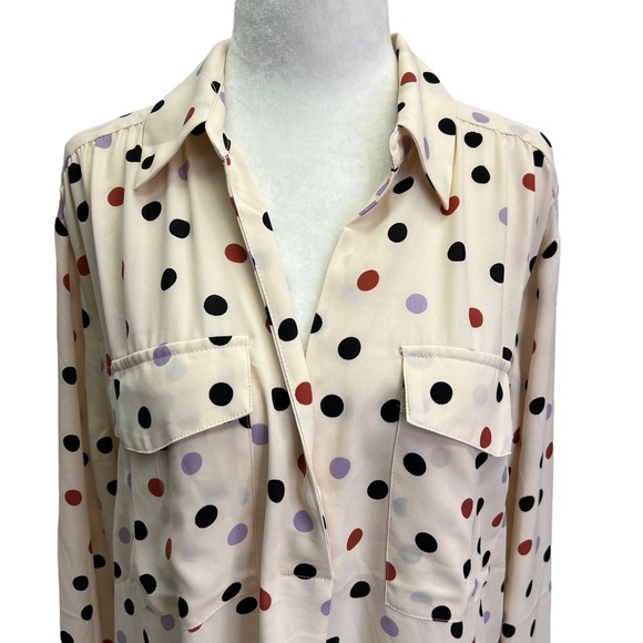 ANN Taylor Beige Polka Dot Polyester Blouse Size L - Picture 4 of 11